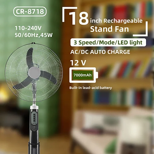 solar rechargeable standing fan