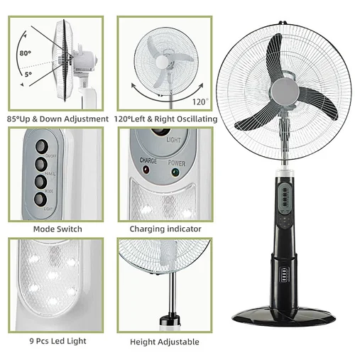 solar rechargeable standing fan